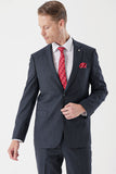 Navy Self-Patterned Notch Lapel Stretch 6 Drop Comfort Fit Classic Suit 1001235153