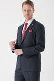 Navy Self-Patterned Notch Lapel Stretch 6 Drop Comfort Fit Classic Suit 1001235153