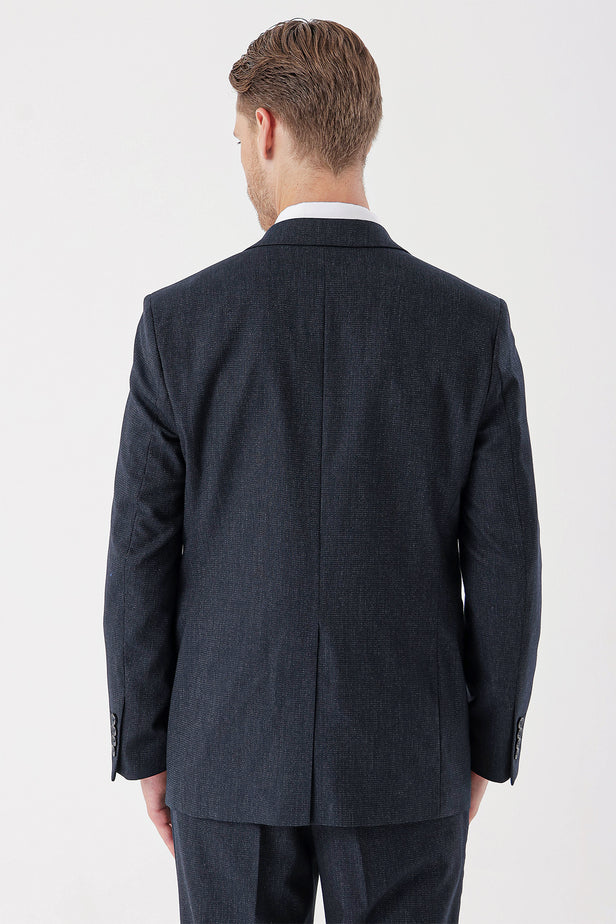 Navy Self-Patterned Notch Lapel Stretch 6 Drop Comfort Fit Classic Suit 1001235153