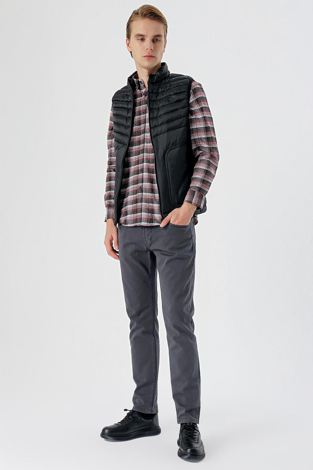 Black Stand Collar Padded Slim Fit Puffer Vest 1009235153