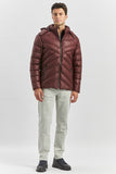 Burgundy Padded Removable Hood Lined Slim Fit Casual Coat 1007245151