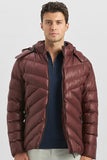 Burgundy Padded Removable Hood Lined Slim Fit Casual Coat 1007245151