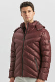 Burgundy Padded Removable Hood Lined Slim Fit Casual Coat 1007245151