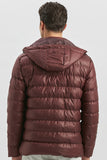 Burgundy Padded Removable Hood Lined Slim Fit Casual Coat 1007245151