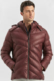 Burgundy Padded Removable Hood Lined Slim Fit Casual Coat 1007245151
