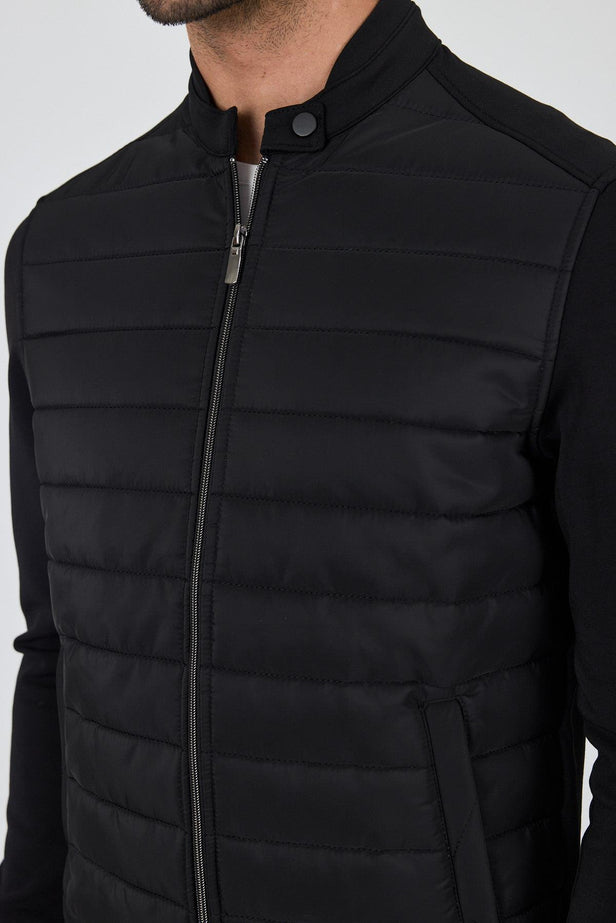 Black Suprem Stand Collar Unlined Slim Fit Coat 1007250114