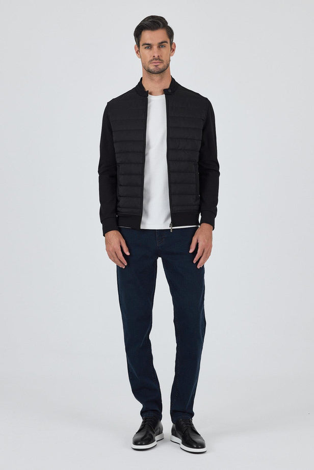 Black Suprem Stand Collar Unlined Slim Fit Coat 1007250114