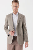 Dark Beige Flannel Notch Lapel Single Vent 6 Drop Comfort Fit Classic Blazer 1002235130