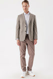 Dark Beige Flannel Notch Lapel Single Vent 6 Drop Comfort Fit Classic Blazer 1002235130