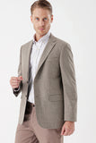 Dark Beige Flannel Notch Lapel Single Vent 6 Drop Comfort Fit Classic Blazer 1002235130
