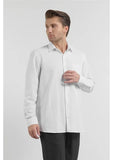 White Long Sleeve Ata Collar Pocketless Slim Fit Cotton Shirt 1004255915