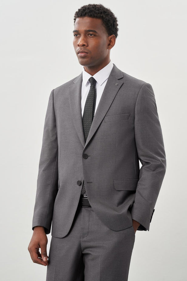 Gray Striped Notch Lapel 6 Drop Comfort Fit Classic Suit 1001245160
