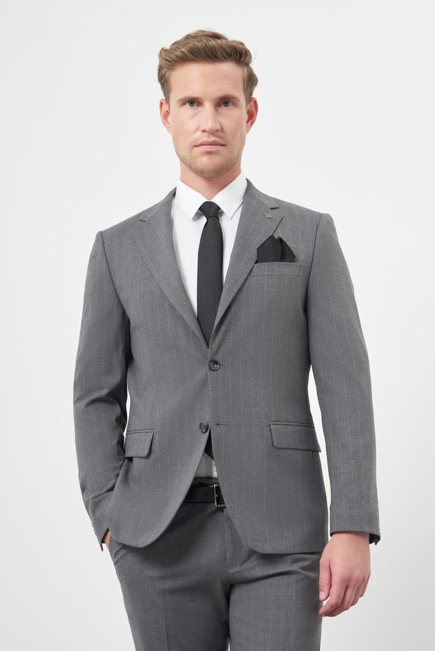 IMZA Men's Striped Mono Lapel Slim Fit Classic Suit – 1001245102