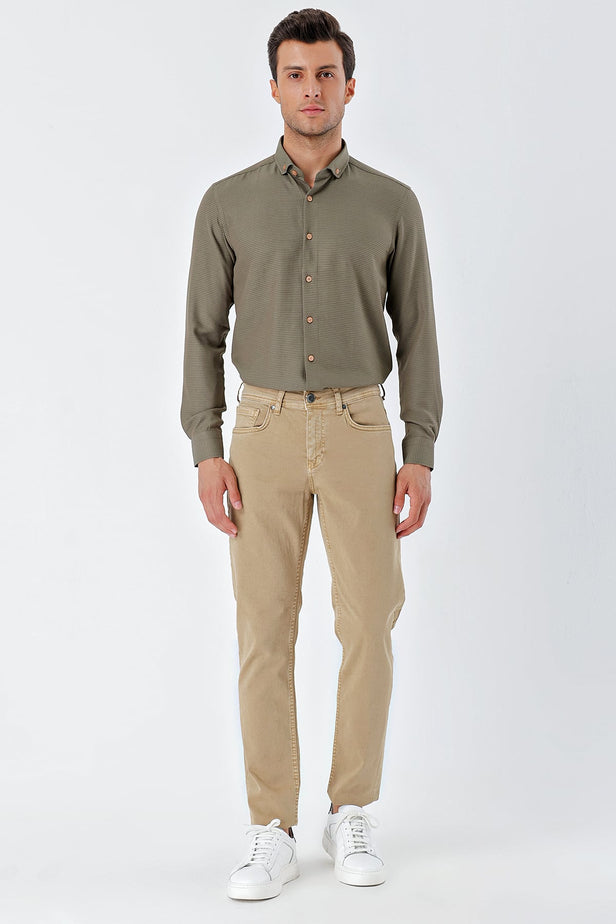 Five Pocket Cotton Gabardine Slim Fit Casual Trousers 1003235318