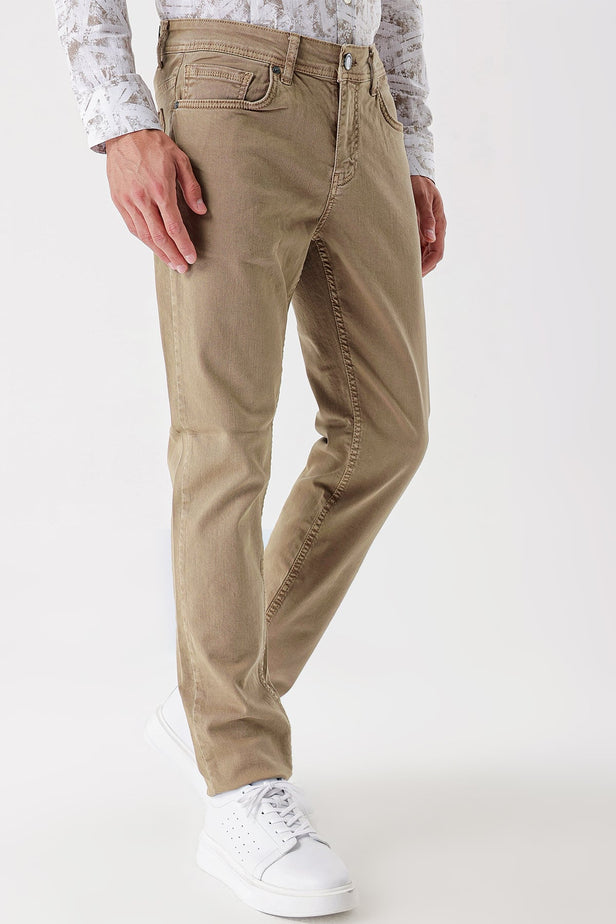 Five Pocket Cotton Gabardine Slim Fit Casual Trousers 1003235318