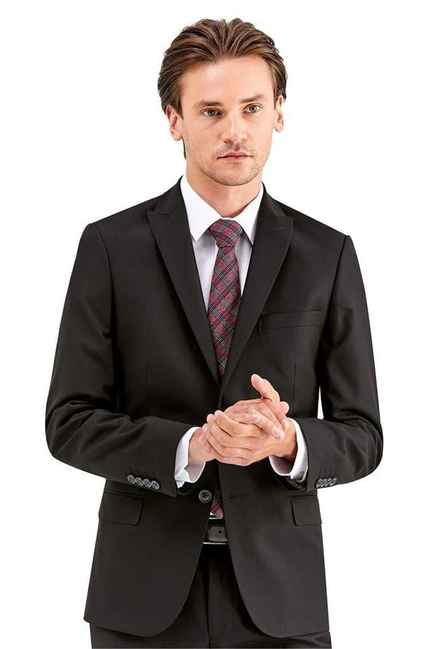 Black Gabardine Peak Lapel Lined 6 Drop Slim Fit Suit 1001230011
