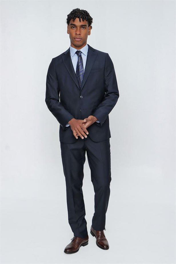Basic Navy Gabardine Notch Lapel Lined 6 Drop Comfort Fit Suit 1001225010
