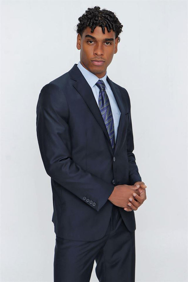 Basic Navy Gabardine Notch Lapel Lined 6 Drop Comfort Fit Suit 1001225010