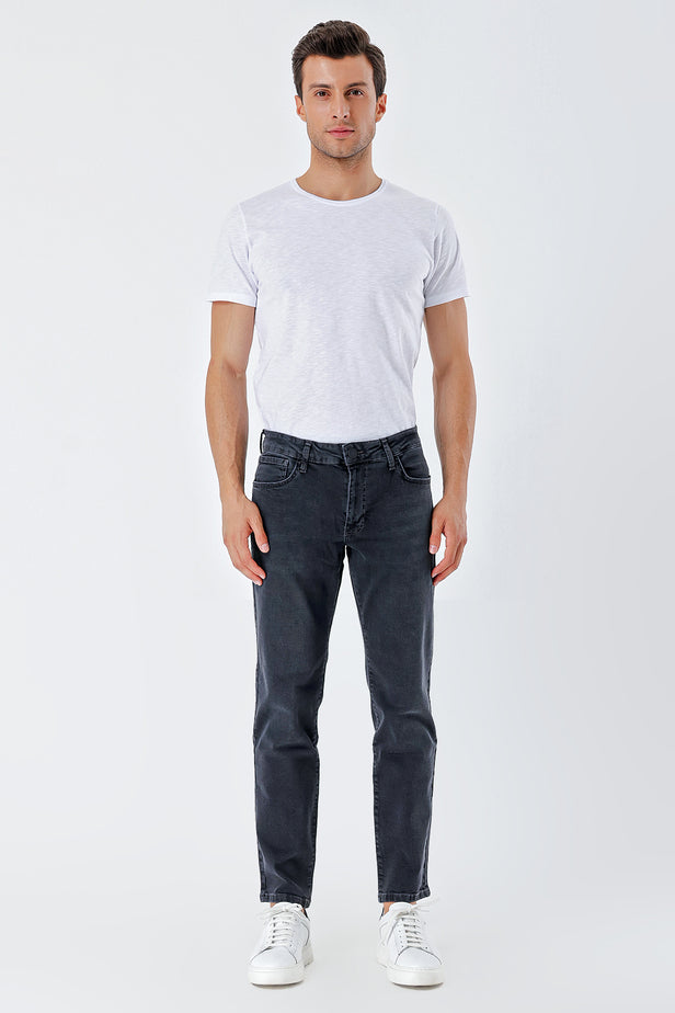 Dark Gray Gabardine Cotton 5 Pocket Slim Fit Casual Denim Pants 1023235150