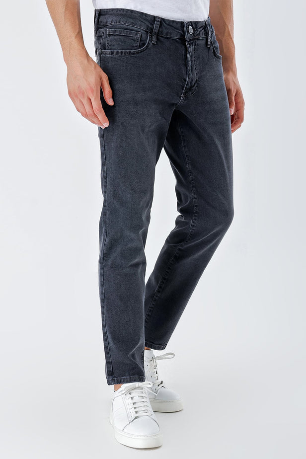 Dark Gray Gabardine Cotton 5 Pocket Slim Fit Casual Denim Pants 1023235150