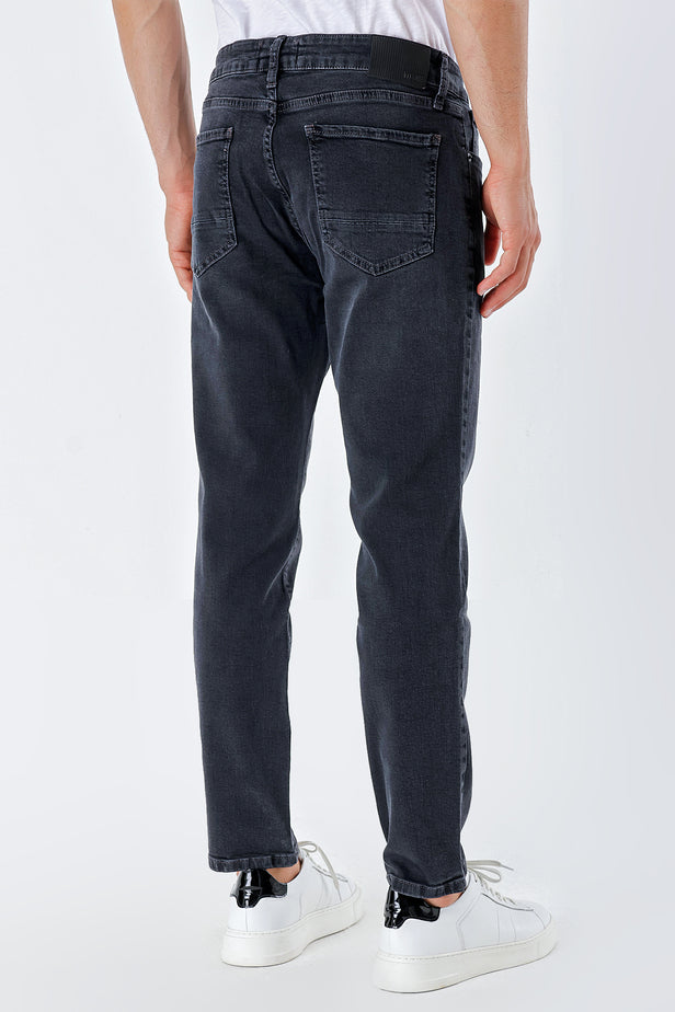 Dark Gray Gabardine Cotton 5 Pocket Slim Fit Casual Denim Pants 1023235150