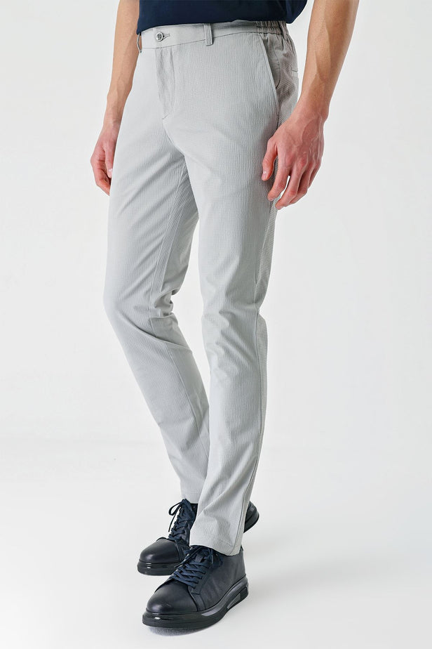 Gray Self-Patterned Crinkled Side Pocket Casual Slim Fit Jogger Trousers 1003240206