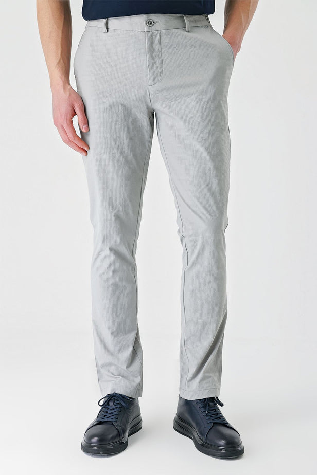 Gray Self-Patterned Crinkled Side Pocket Casual Slim Fit Jogger Trousers 1003240206