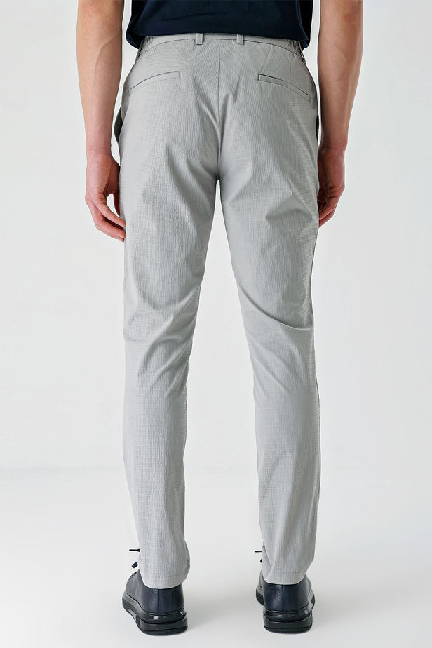 Gray Self-Patterned Crinkled Side Pocket Casual Slim Fit Jogger Trousers 1003240206