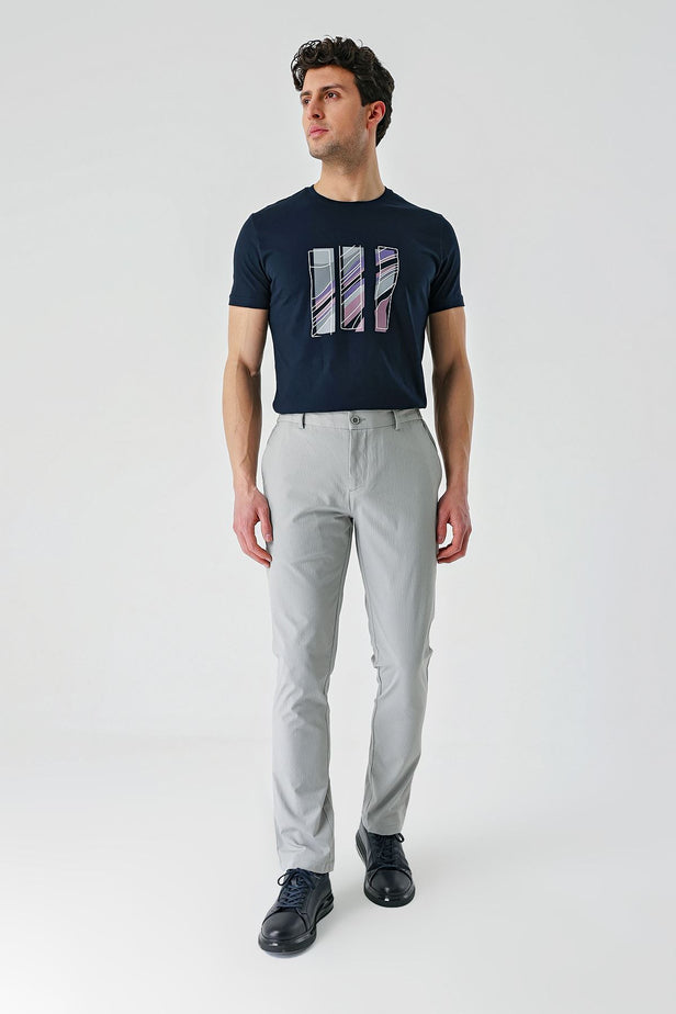 Gray Self-Patterned Crinkled Side Pocket Casual Slim Fit Jogger Trousers 1003240206