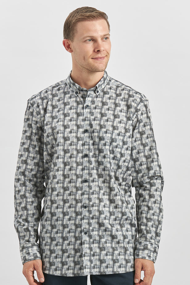 Green Long Sleeve Self Patterned Comfort Fit Shirt 1004240251