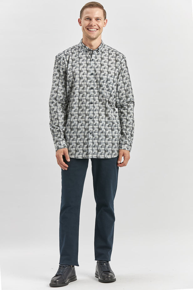 Green Long Sleeve Self Patterned Comfort Fit Shirt 1004240251