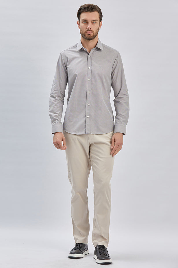 Long Sleeve Hard Collar Pocketless Slim Fit Shirt 1004240230