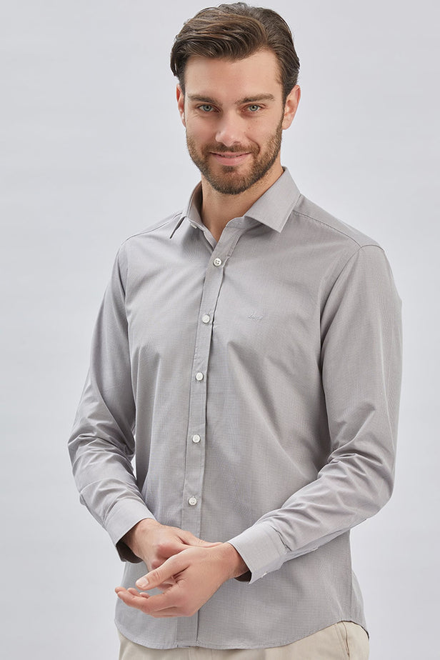 Long Sleeve Hard Collar Pocketless Slim Fit Shirt 1004240230