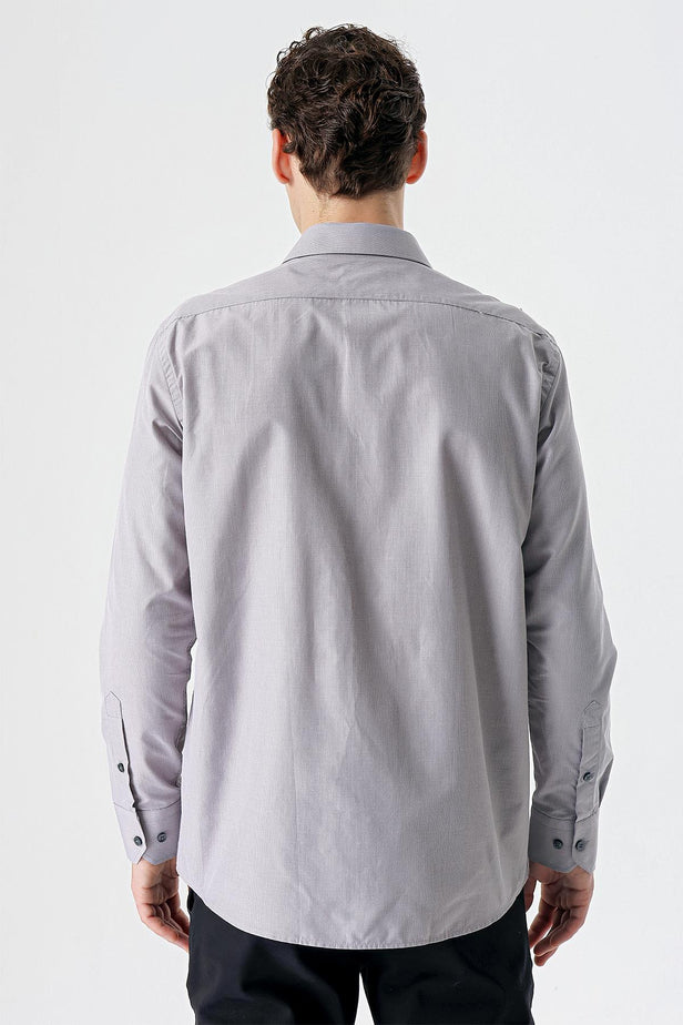 Long Sleeve Checked Hard Collar Pocket Comfort Fit Shirt 1004235157