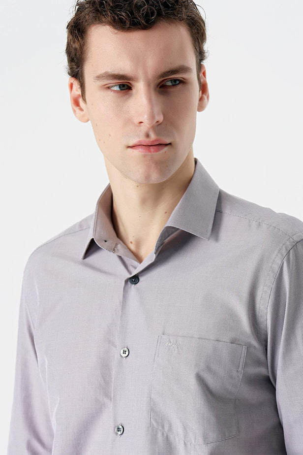 Long Sleeve Checked Hard Collar Pocket Comfort Fit Shirt 1004235157