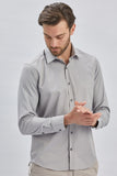 Long Sleeve Hard Collar Pocketless Slim Fit Stretch Shirt 1004240234