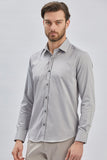 Long Sleeve Hard Collar Pocketless Slim Fit Stretch Shirt 1004240234