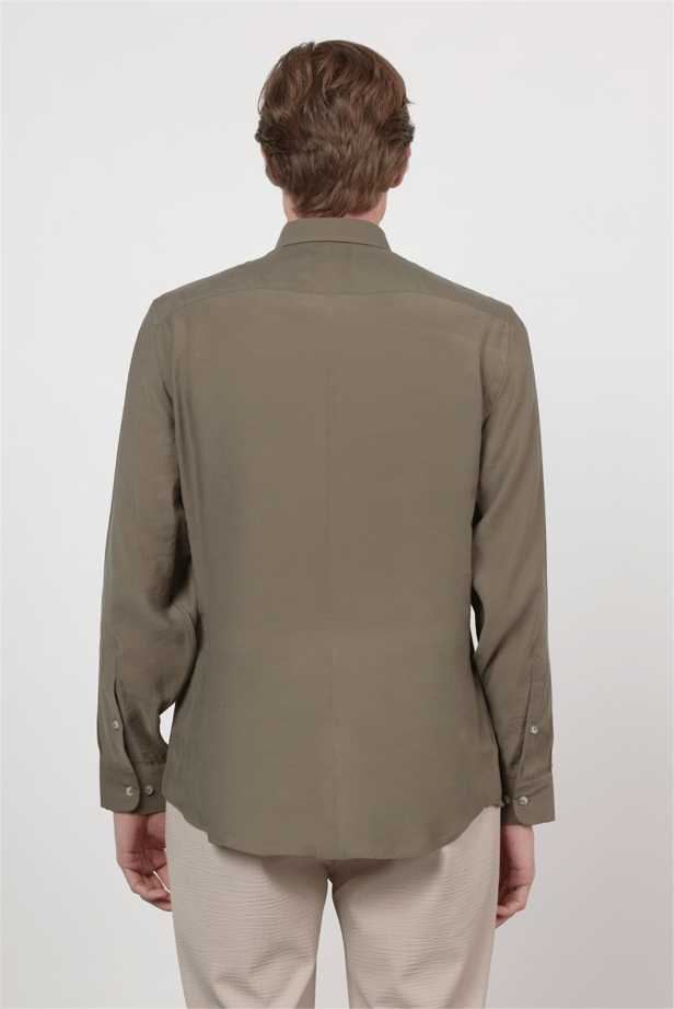 Long Sleeve Button Collar Pocketless Slim Fit Modal Shirt 1004260162