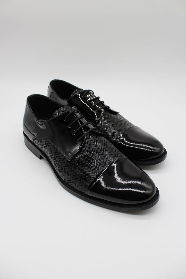 Black Genuine Leather Patent Lace-Up Tuxedo Shoes 1033230144