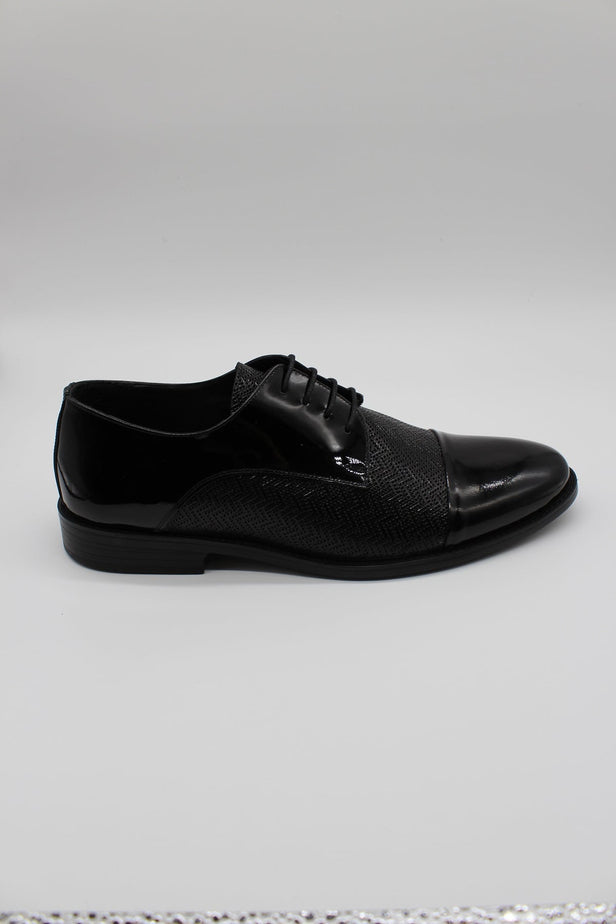 Black Genuine Leather Patent Lace-Up Tuxedo Shoes 1033230144