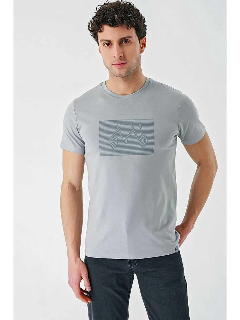 Short Sleeve Printed Crew Neck Pocket Slim Fit Cotton T-Shirt 1011240181