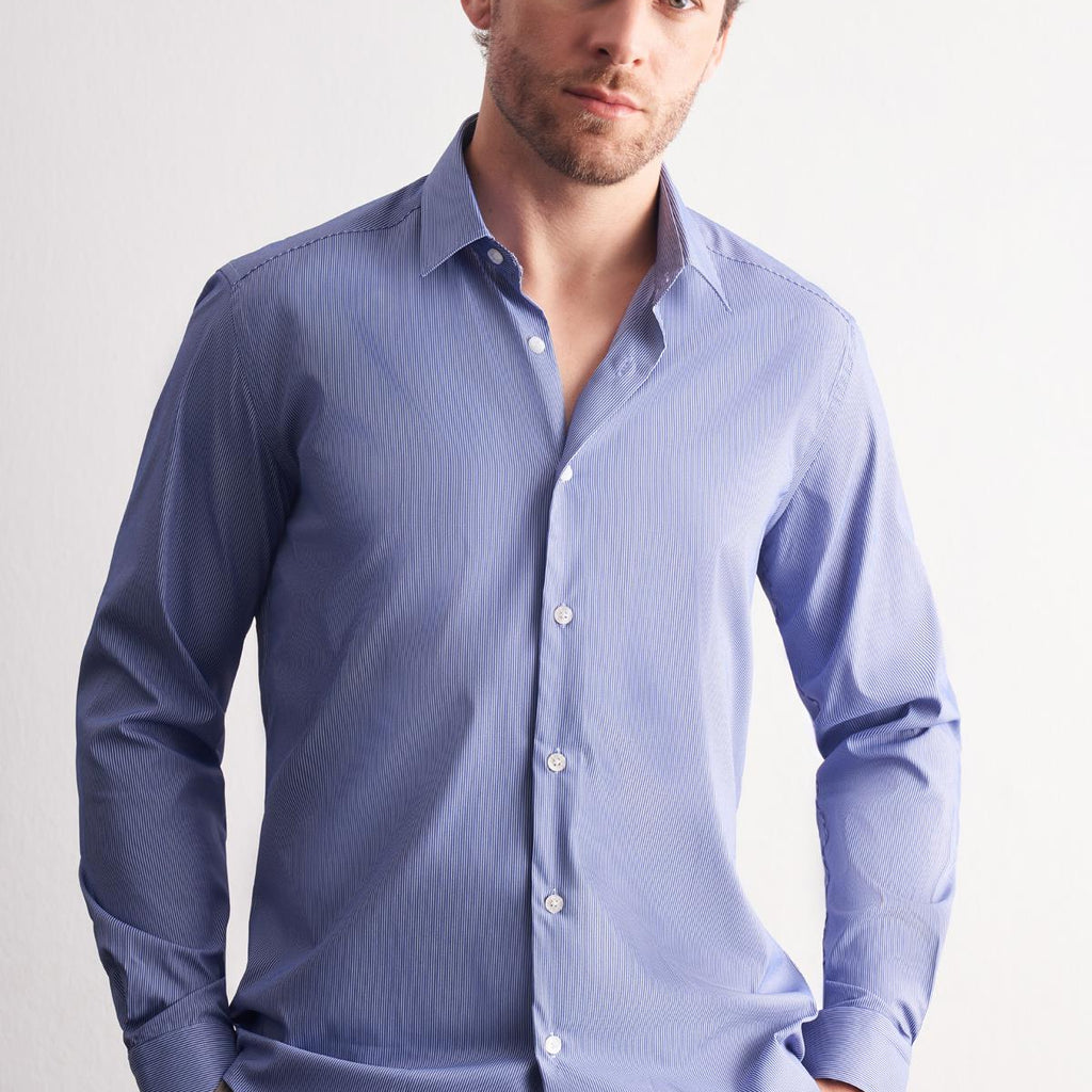 Hard Collar Striped Long Sleeve Slim Fit Flexible Shirt (Model 1004255176)