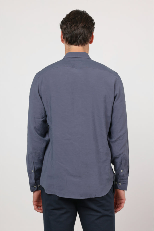 Long Sleeve Button Collar Pocketless Slim Fit Modal Shirt 1004260162