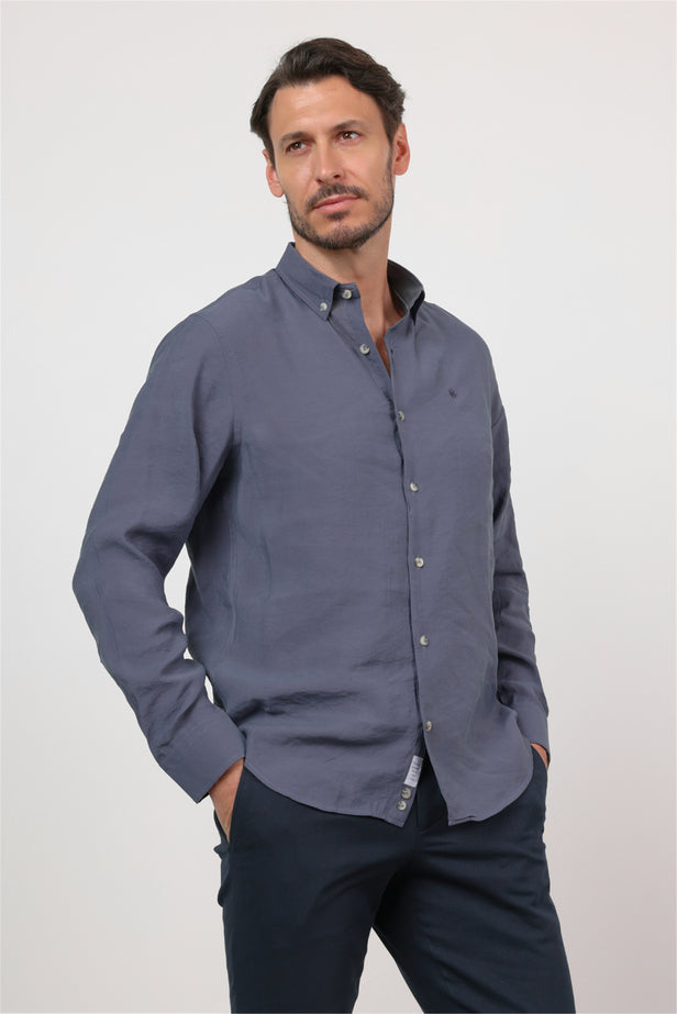 Long Sleeve Button Collar Pocketless Slim Fit Modal Shirt 1004260162