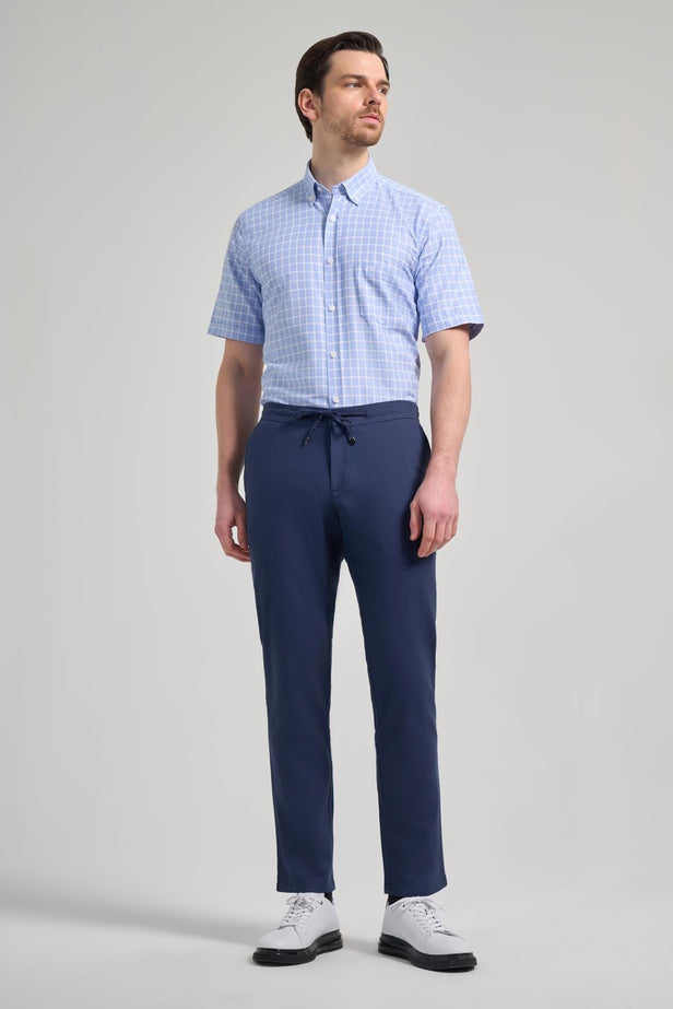 Indigo Blue Cotton Comfort Fit Jogger Pants with Side Pockets (Model 1003250110)