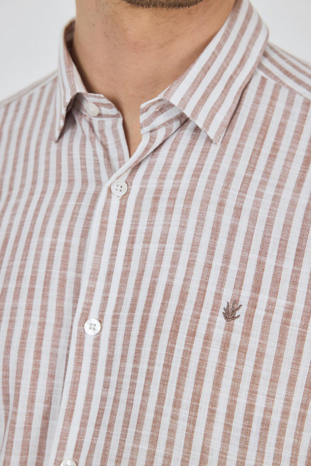Convertible Sleeve Striped Pocketless Comfort Fit Cotton Shirt 1004250128