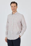 Dark Brown Long Sleeve Striped Pocketless Comfort Fit Cotton Shirt 1004250127