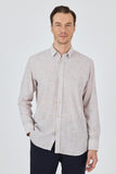 Dark Brown Long Sleeve Striped Pocketless Comfort Fit Cotton Shirt 1004250127