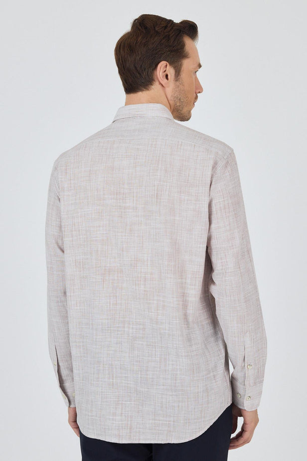 Dark Brown Long Sleeve Striped Pocketless Comfort Fit Cotton Shirt 1004250127