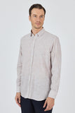 Dark Brown Long Sleeve Striped Pocketless Comfort Fit Cotton Shirt 1004250127